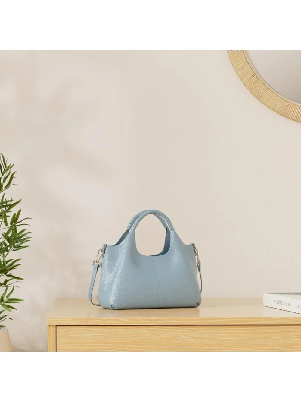 Women's Light Blue Genuine Leather Shoulder Satchel Designer Crossbody Hobo Bags